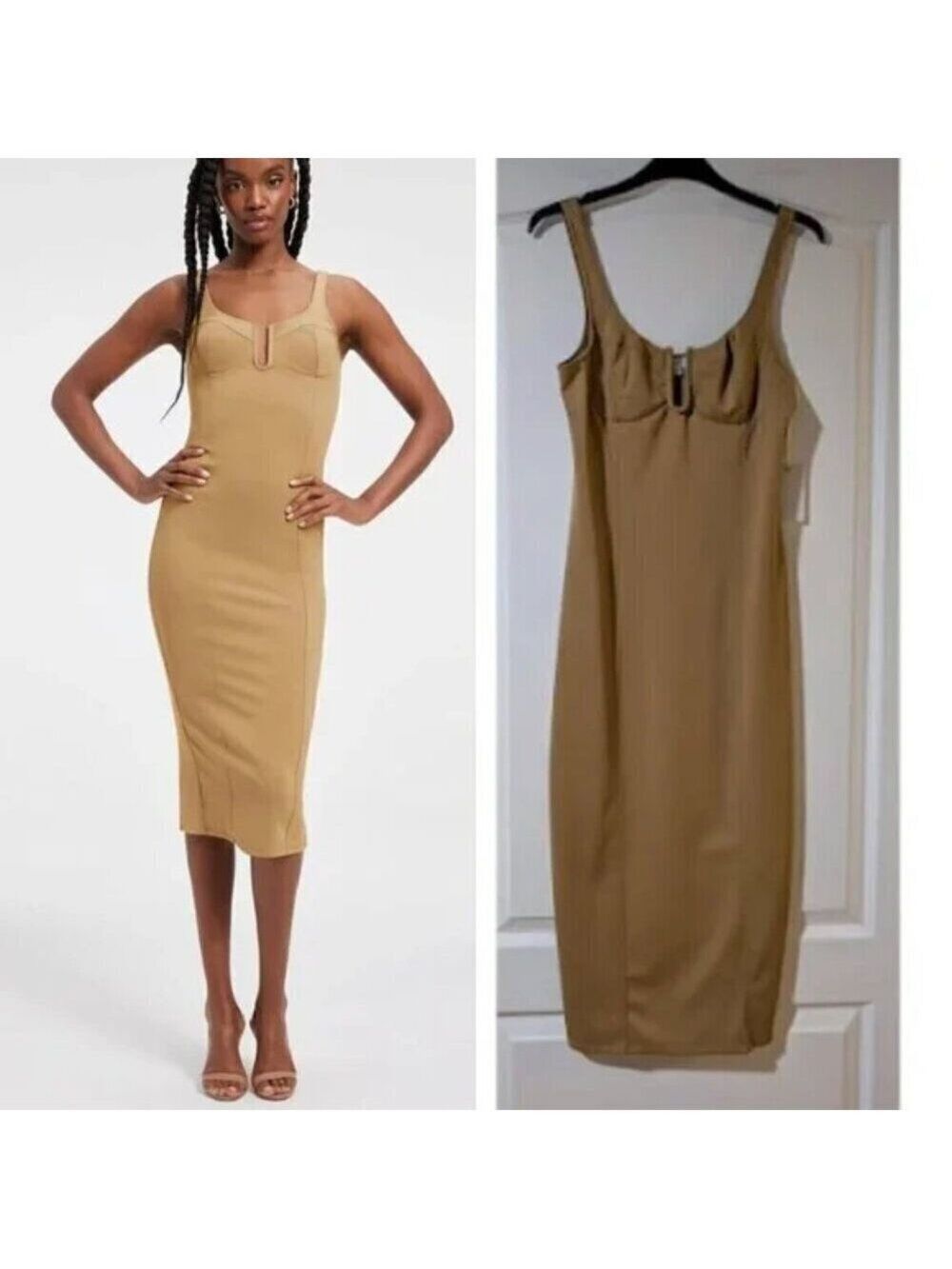 NWT Good American | Scuba U Corset Midi Dress In Pecan